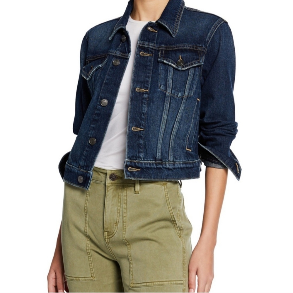 Current/Elliott Baby trucker jacket in 1 Year Worn Rig (dark wash) XS